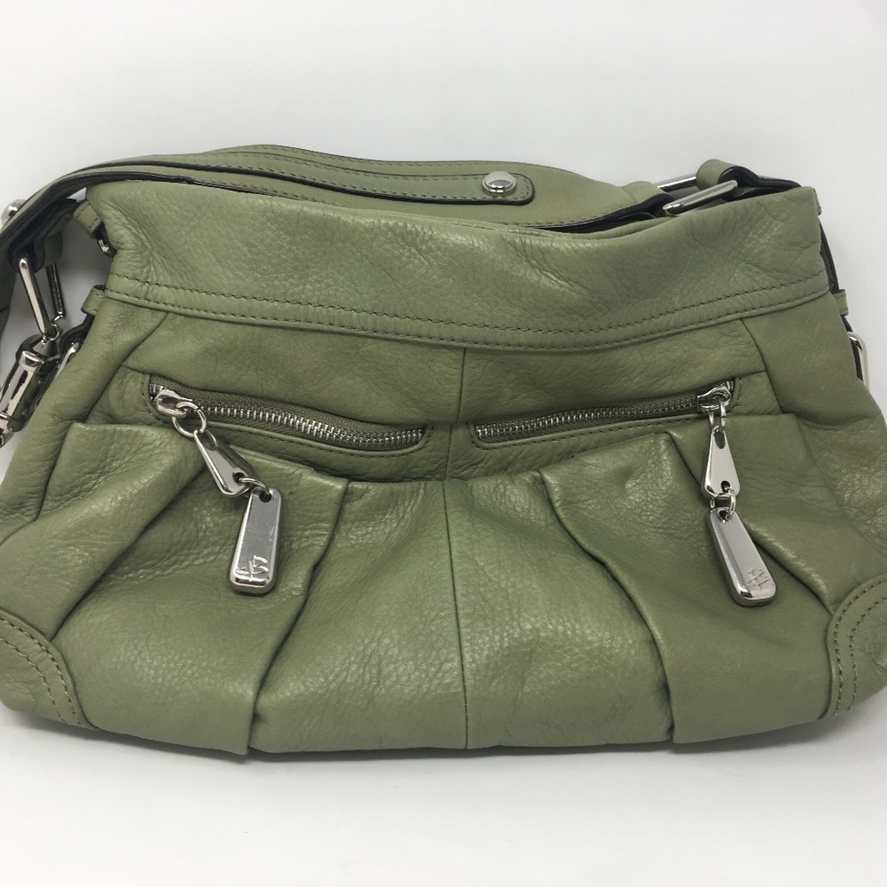 B Makowsky Avocado Green Leather Handbag  13" x 9"